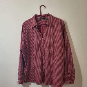Eddie Bauer XXL Womens Stretch Wrinkle Resistant Long Sleeve - Red/White